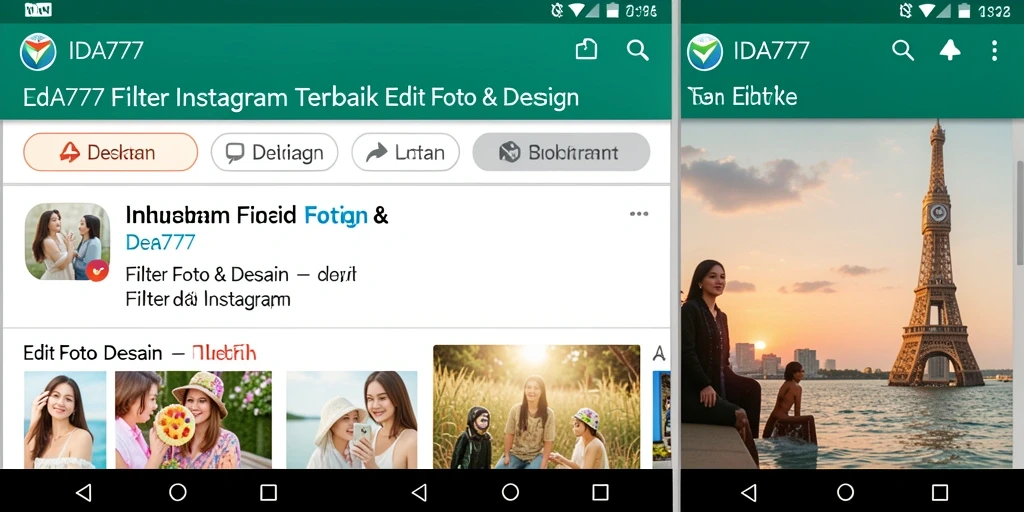 Antarmuka IDA777 dengan berbagai filter menarik untuk Instagram.