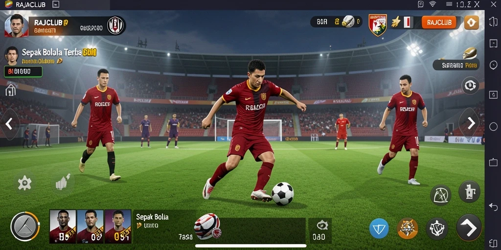 Antarmuka menarik dan interaktif dalam game Sepak Bola RAJACLUB.